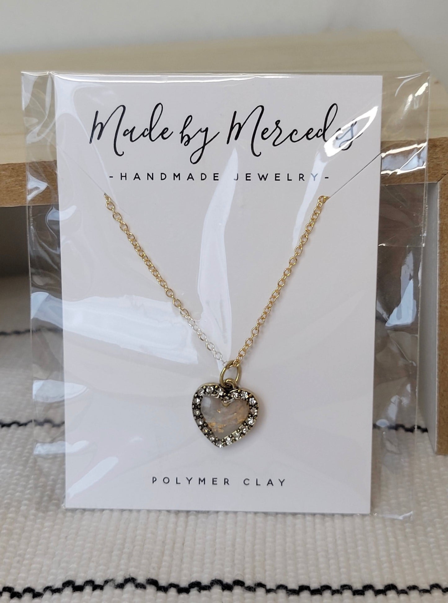 White Heart Necklace- Gold