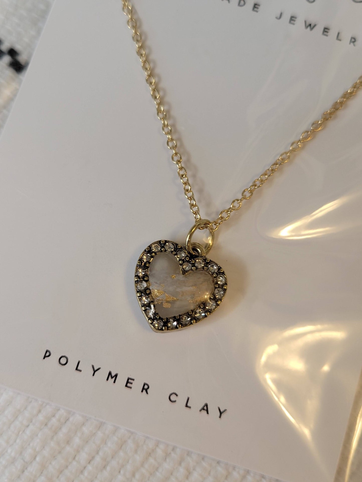White Heart Necklace- Gold