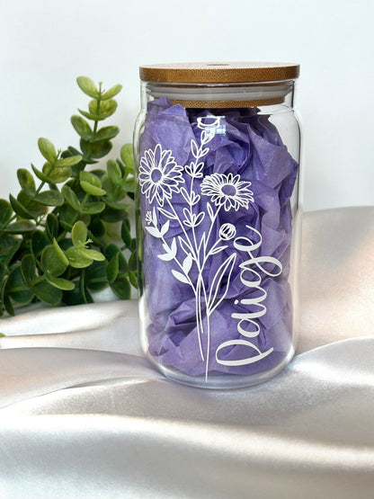 Birth Flower Custom Glass cup