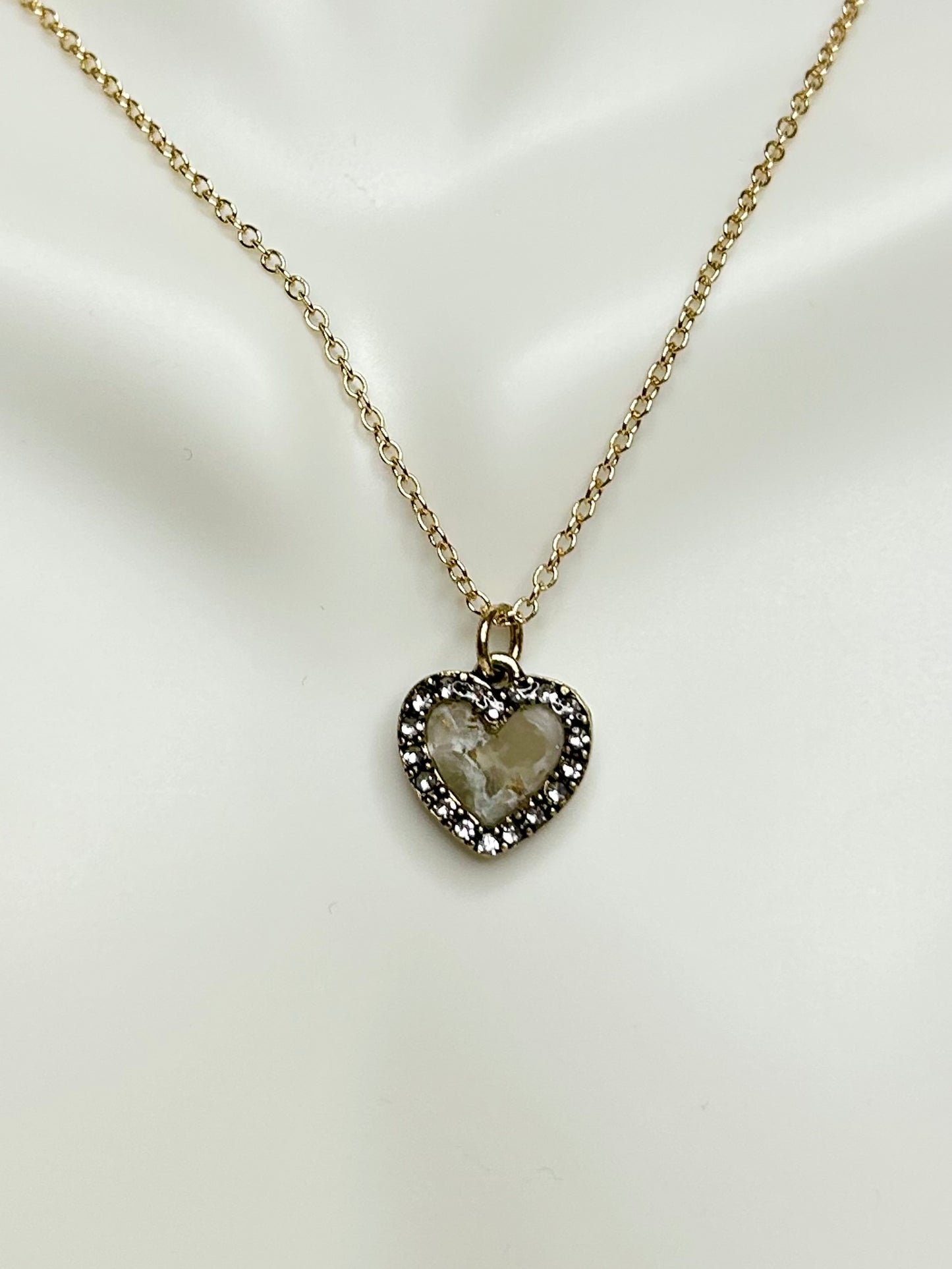 White Heart Necklace- Gold