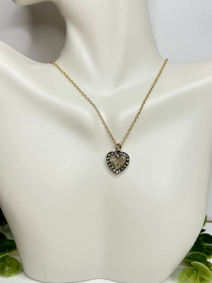 White Heart Necklace- Gold