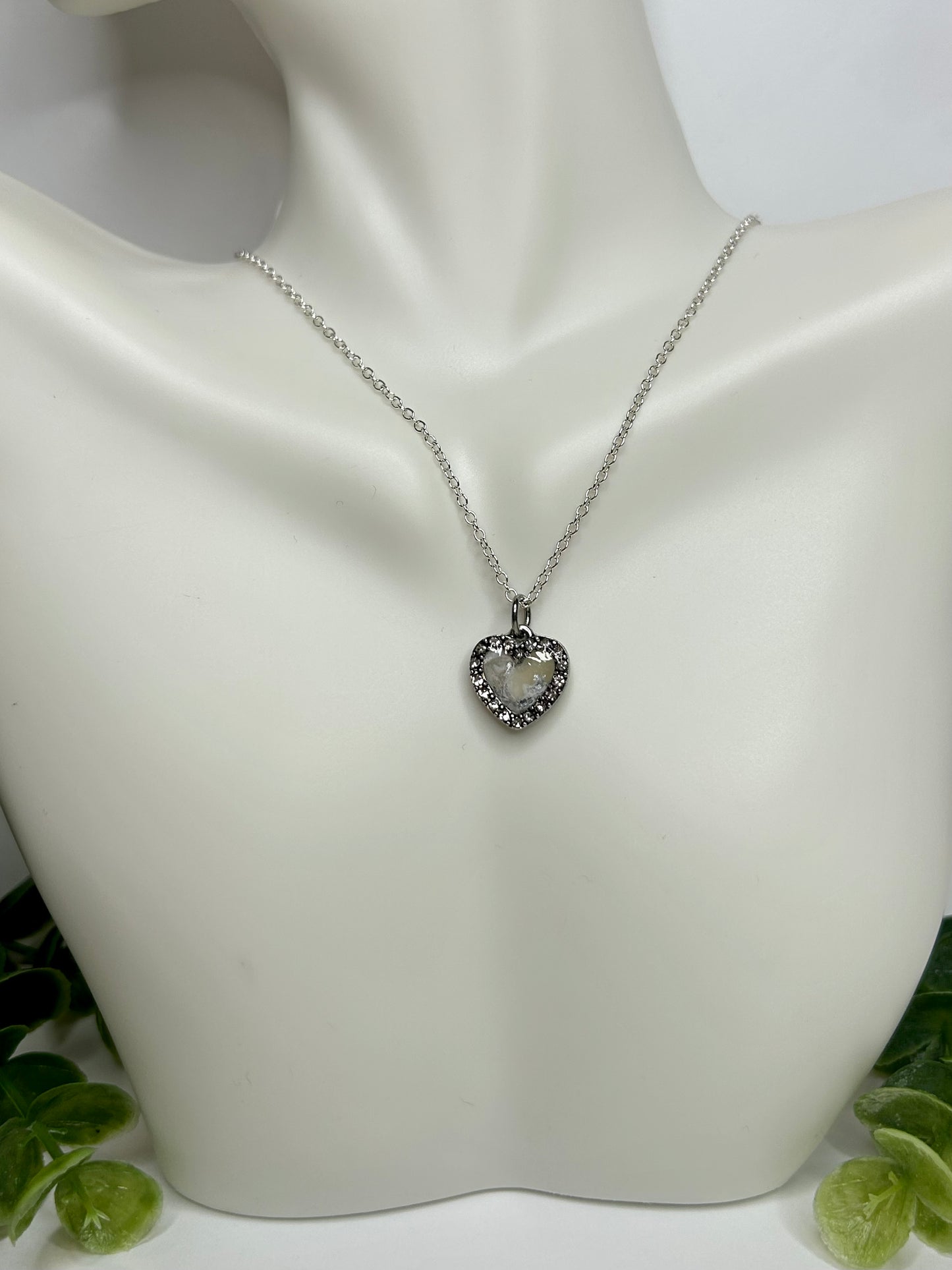 White Heart Pendant Necklace- Silver