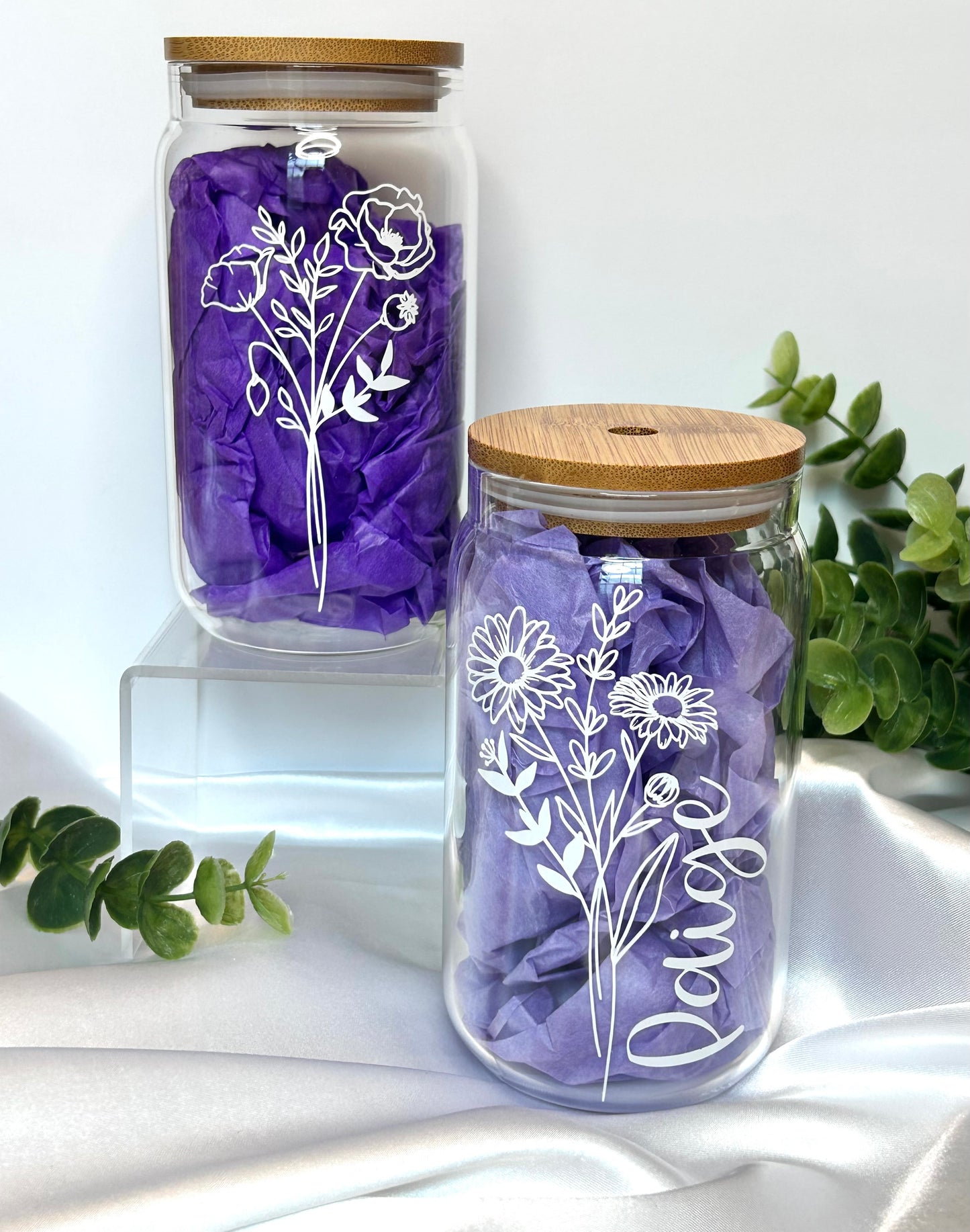 Birth Flower Custom Glass cup