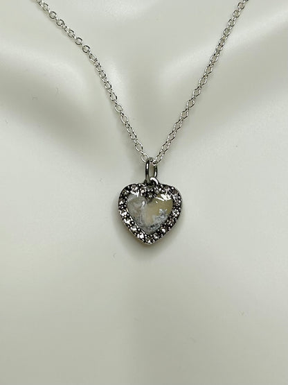 White Heart Pendant Necklace- Silver