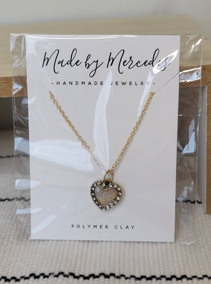 White Heart Necklace- Gold