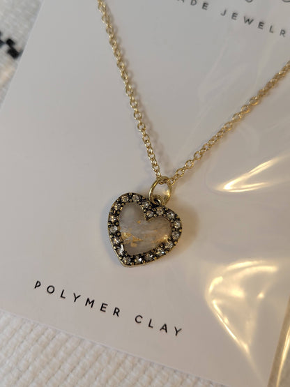 White Heart Necklace- Gold